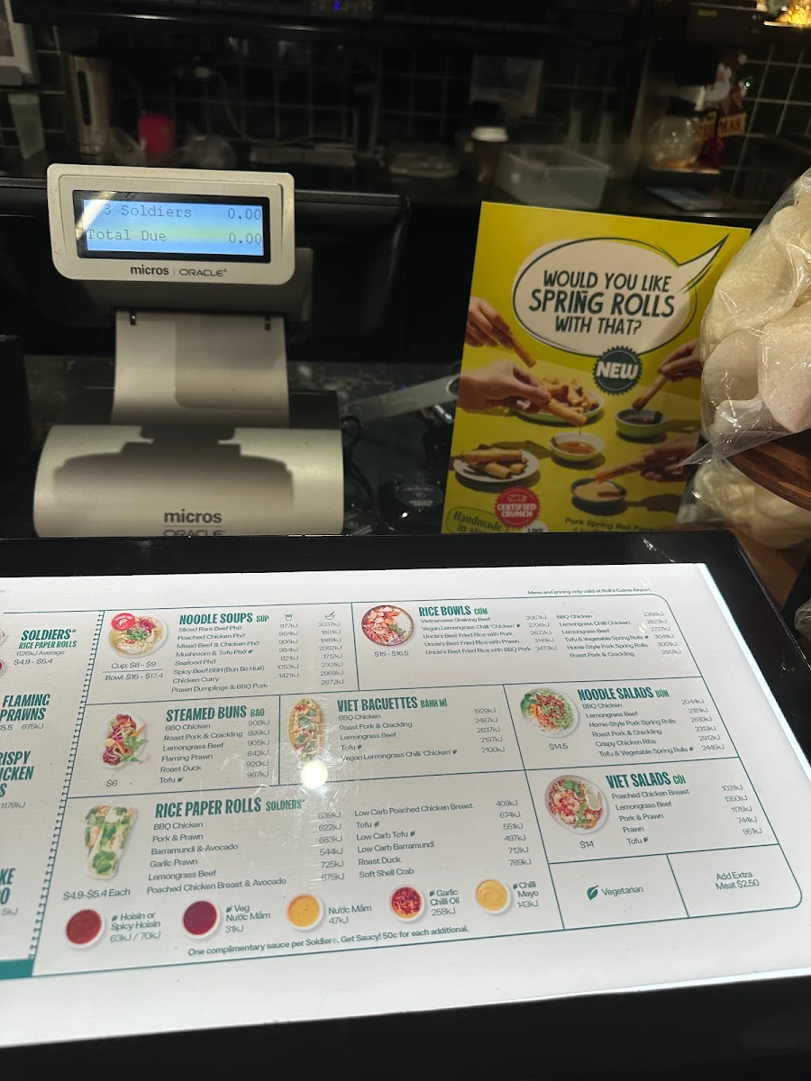 Menu, Roll'd Cairns Airport