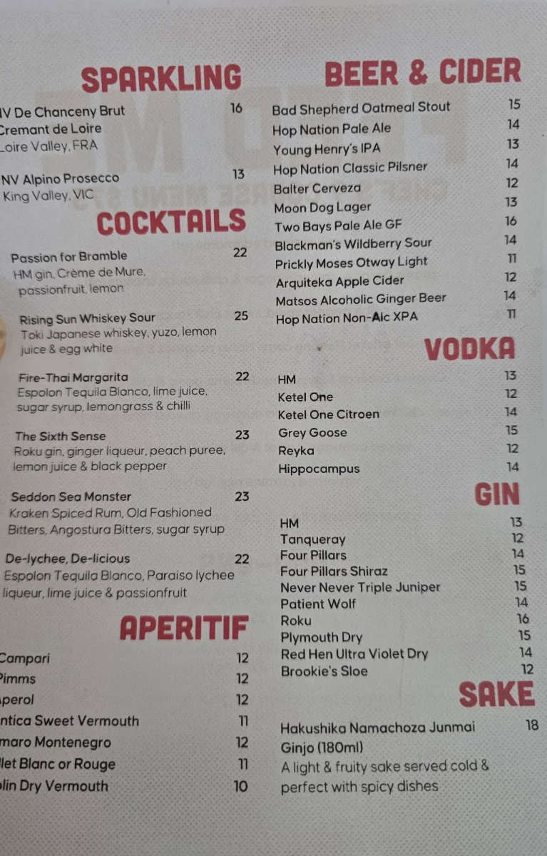 Menu, Luxsmith Restaurant + Bar