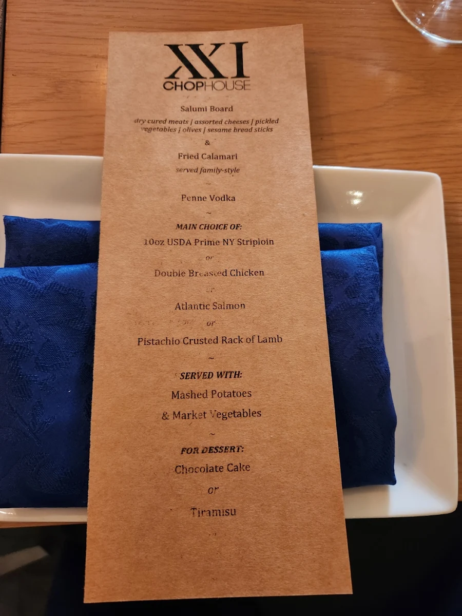 Menu, XXI Chophouse