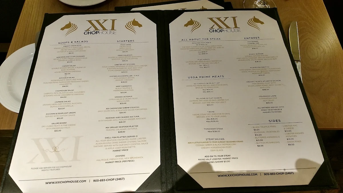 Menu, XXI Chophouse