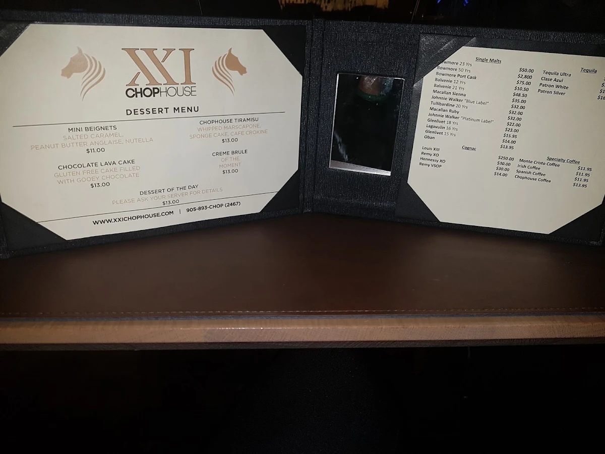 Menu, XXI Chophouse