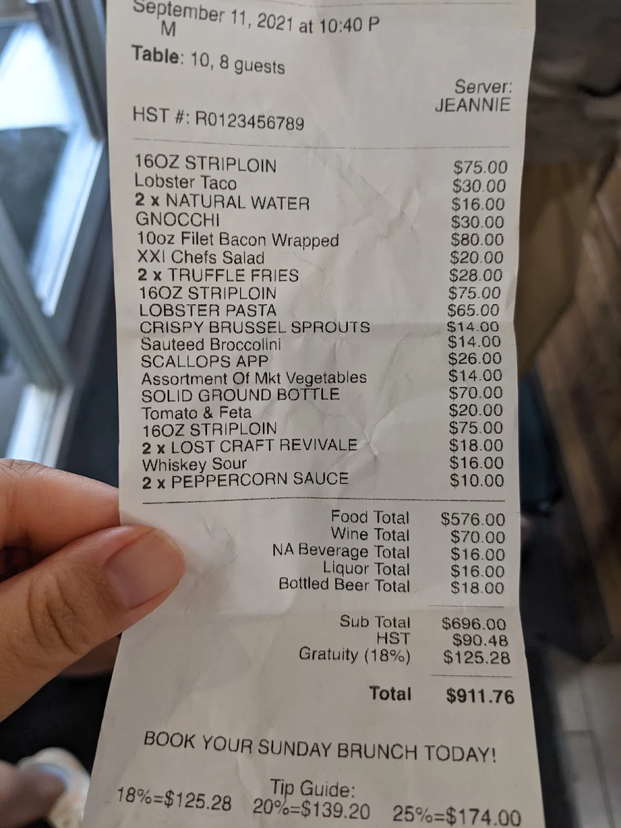 Menu, XXI Chophouse