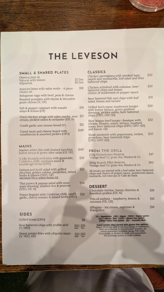 Menu, The Leveson