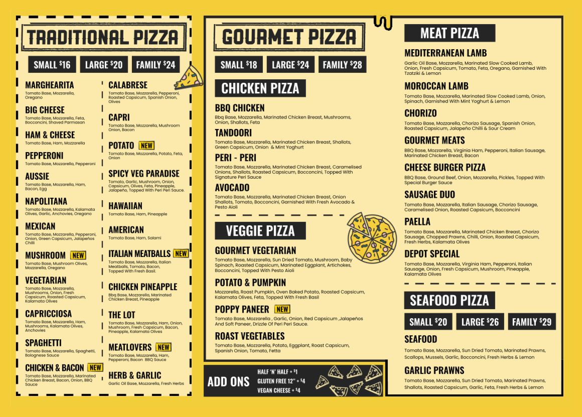 Menu, Pizza Depot Taylors LAkes -pizza near you