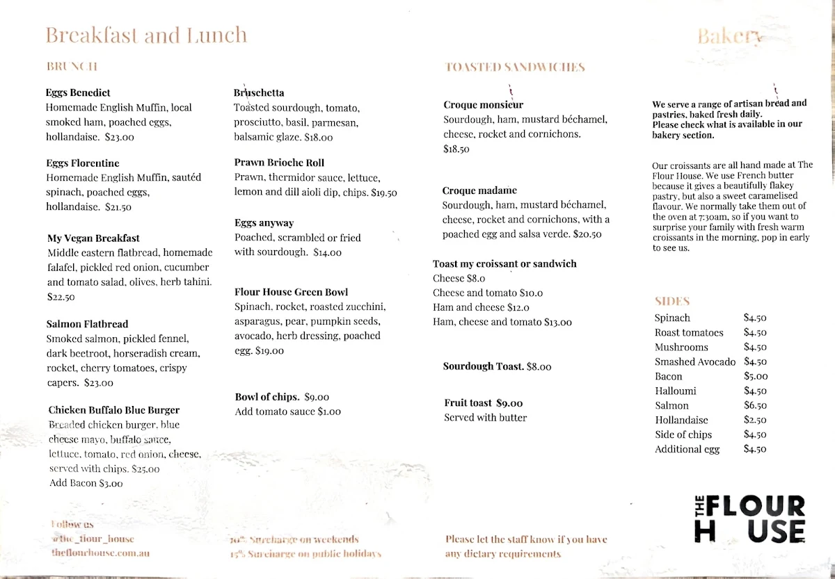 Menu, The Flour House Bakery