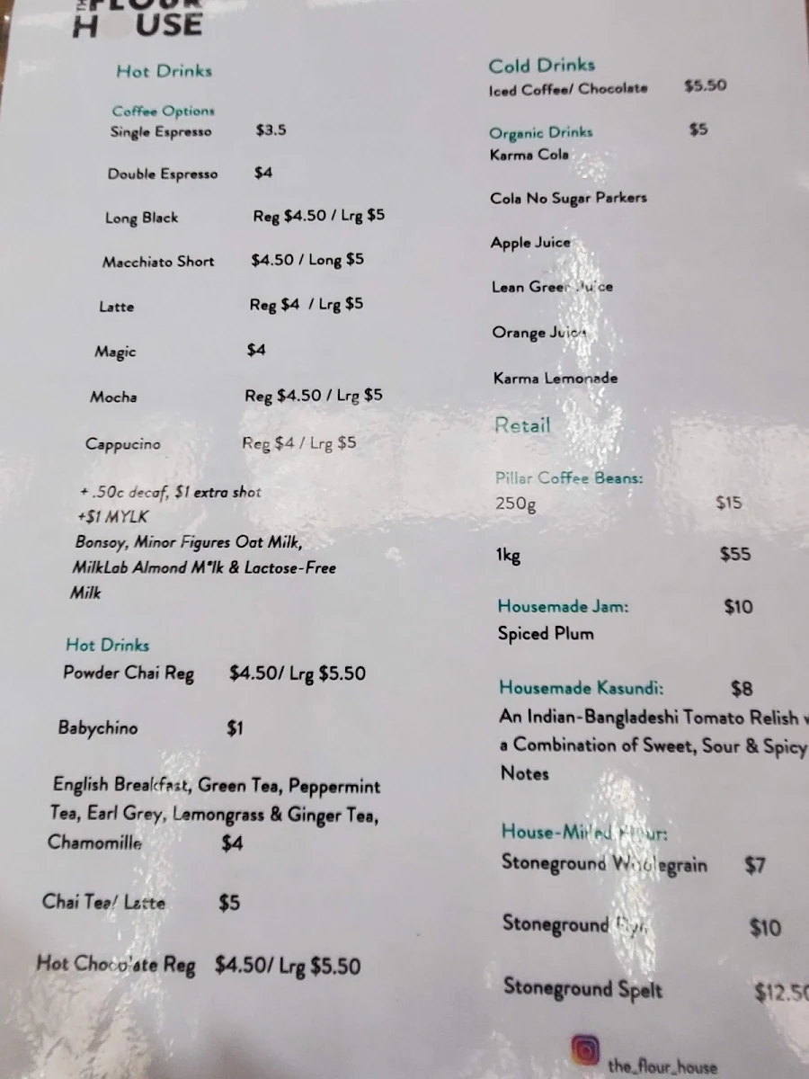 Menu, The Flour House Bakery