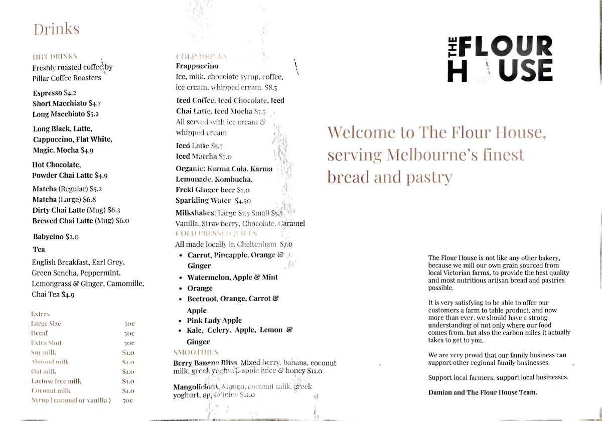 Menu, The Flour House Bakery