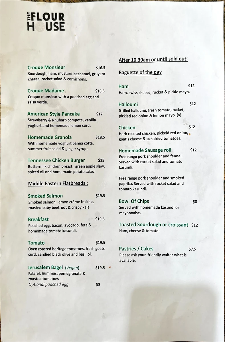 Menu, The Flour House Bakery