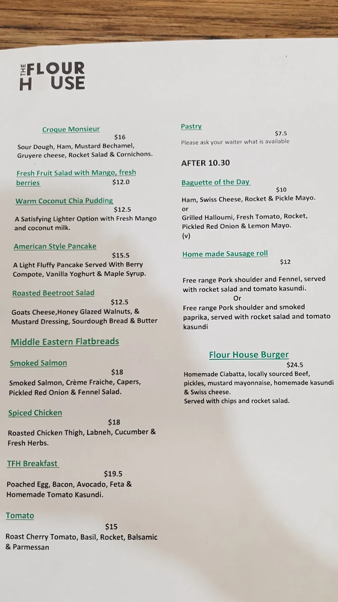 Menu, The Flour House Bakery