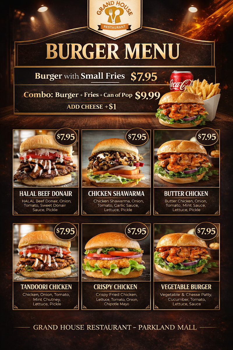 Menu, Grand House Restaurant- Parkland Mall