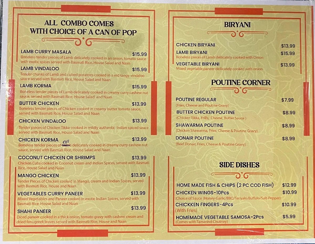 Menu, Grand House Restaurant- Parkland Mall