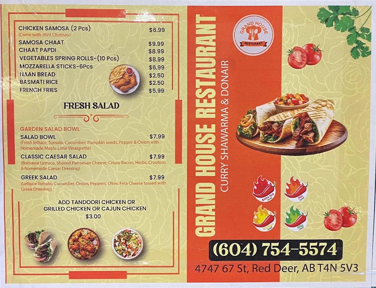 Menu, Grand House Restaurant- Parkland Mall