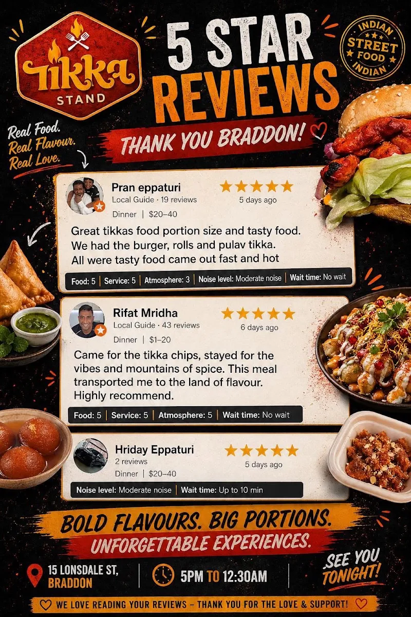 Menu, Tikka Stand Food Truck