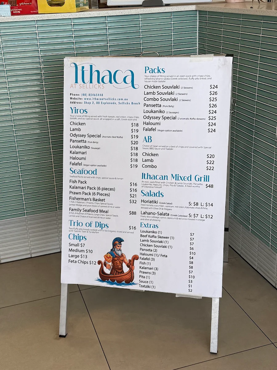 Menu, Ithaca at Sellicks