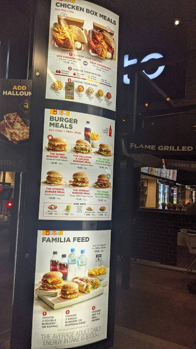 Menu, Oporto Penrith Drive Thru