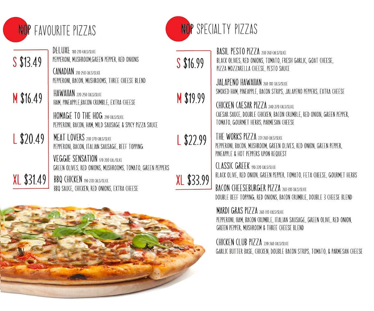 Menu, New Orleans Pizza