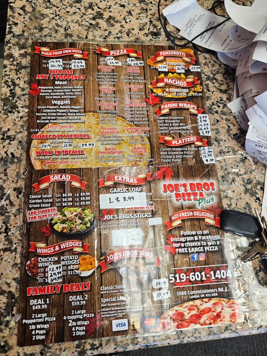 Menu, JOE'S BROS PIZZA PLUS