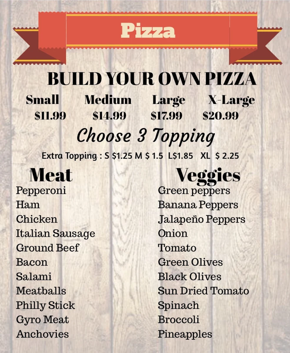 Menu, JOE'S BROS PIZZA PLUS