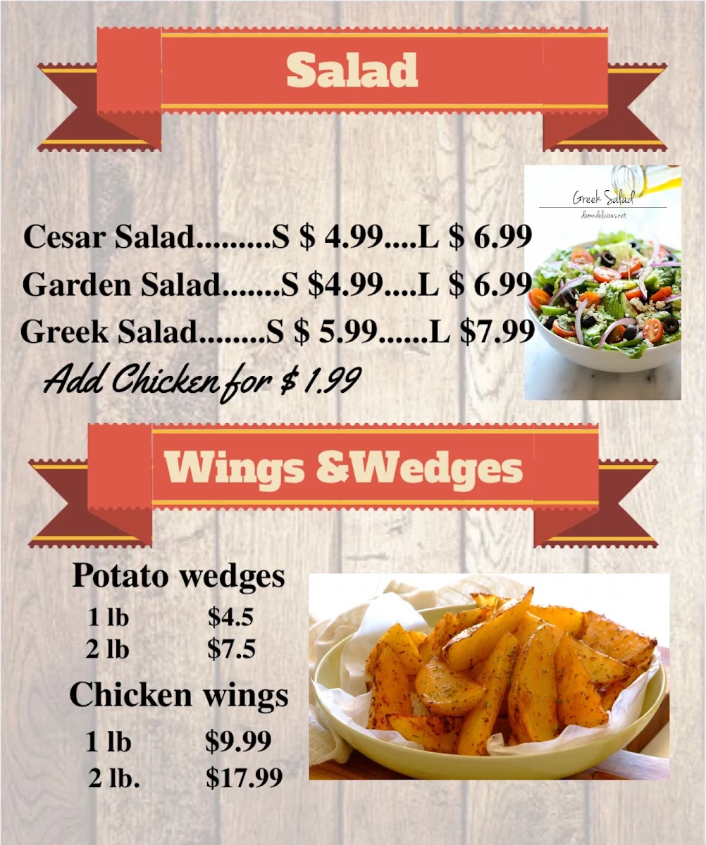 Menu, JOE'S BROS PIZZA PLUS