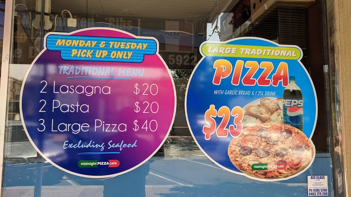 Menu, Midnight Pizza Cafe
