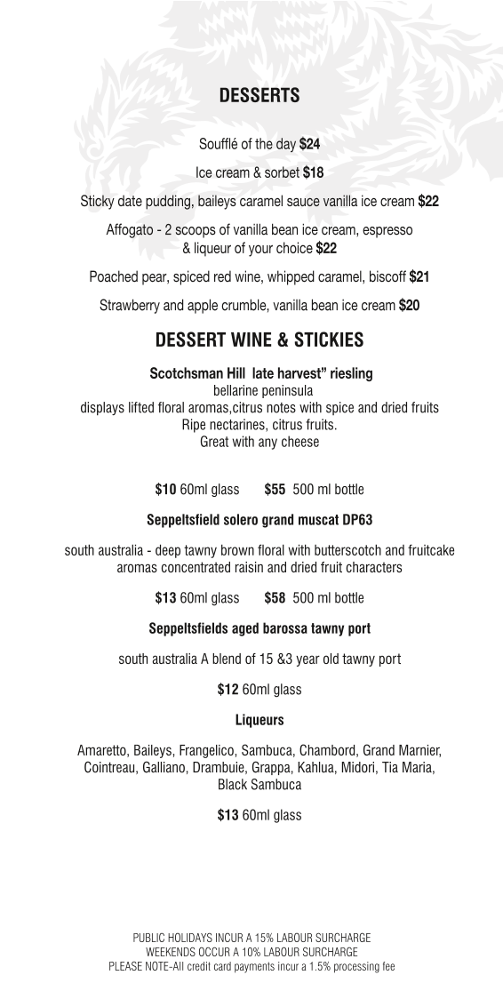 Menu, The Cerberus Beach House