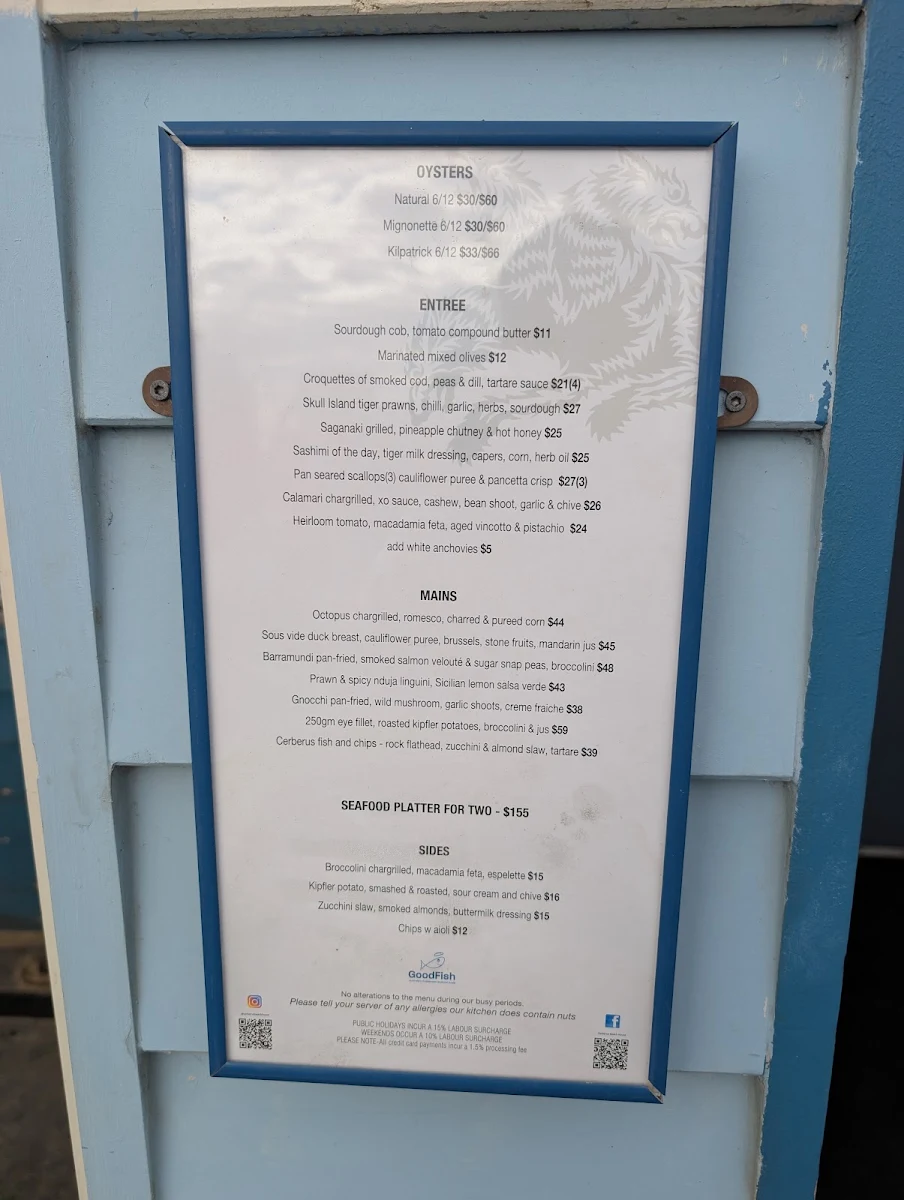 Menu, The Cerberus Beach House