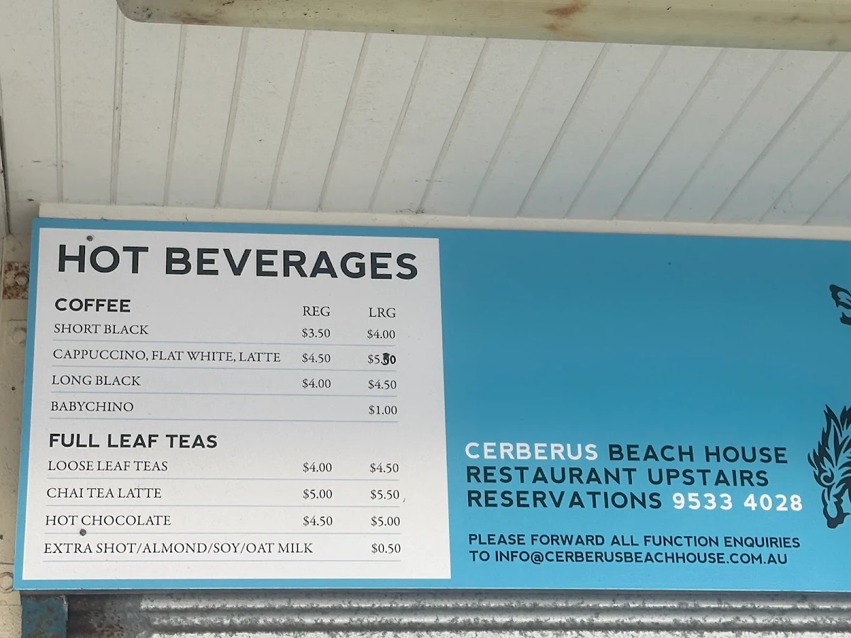 Menu, The Cerberus Beach House