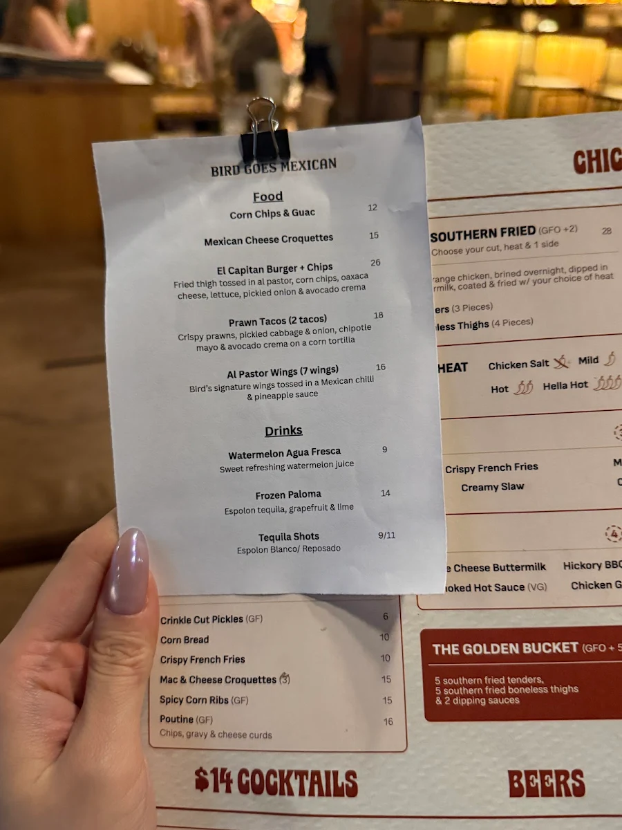 Menu, Bird Bang'n Chicken