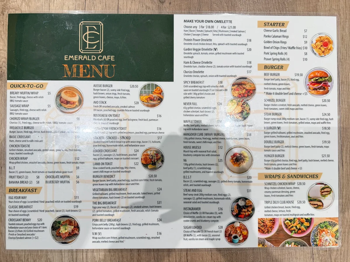 Menu, Emerald Cafe Brassall