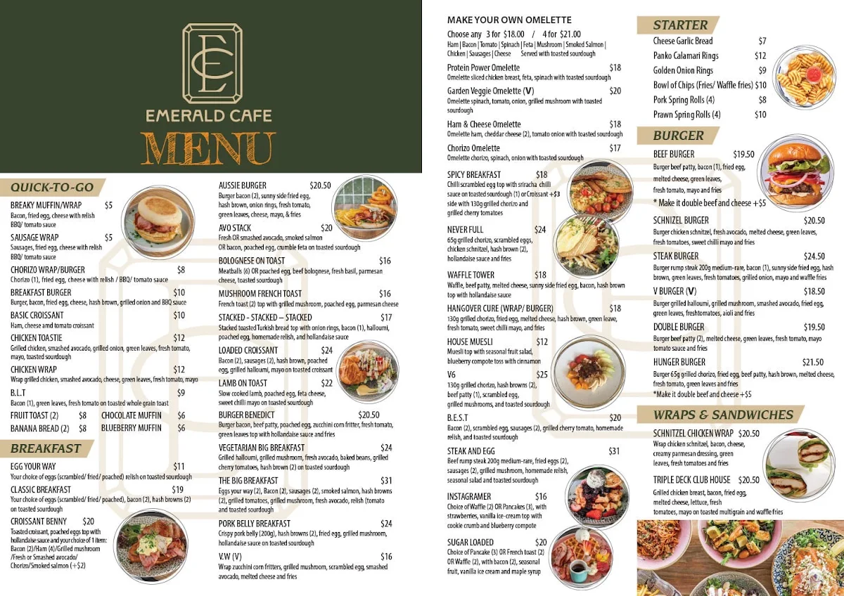 Menu, Emerald Cafe Brassall