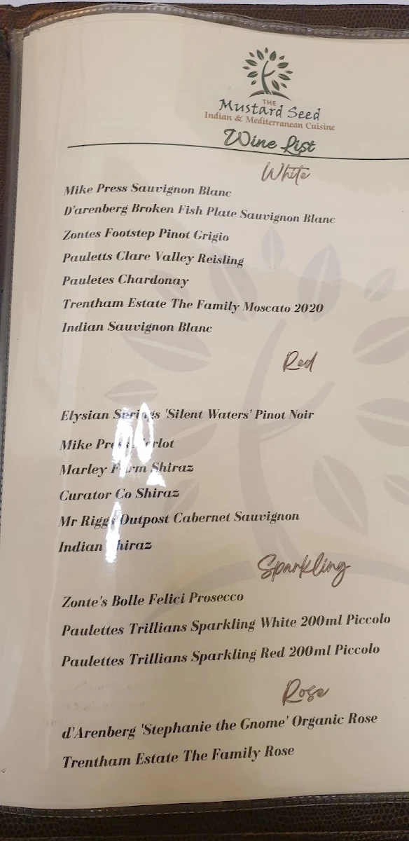 Menu, The Mustard Seed - Hahndorf