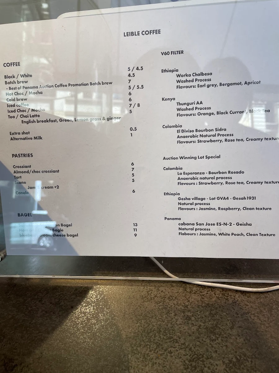 Menu, Leible Coffee