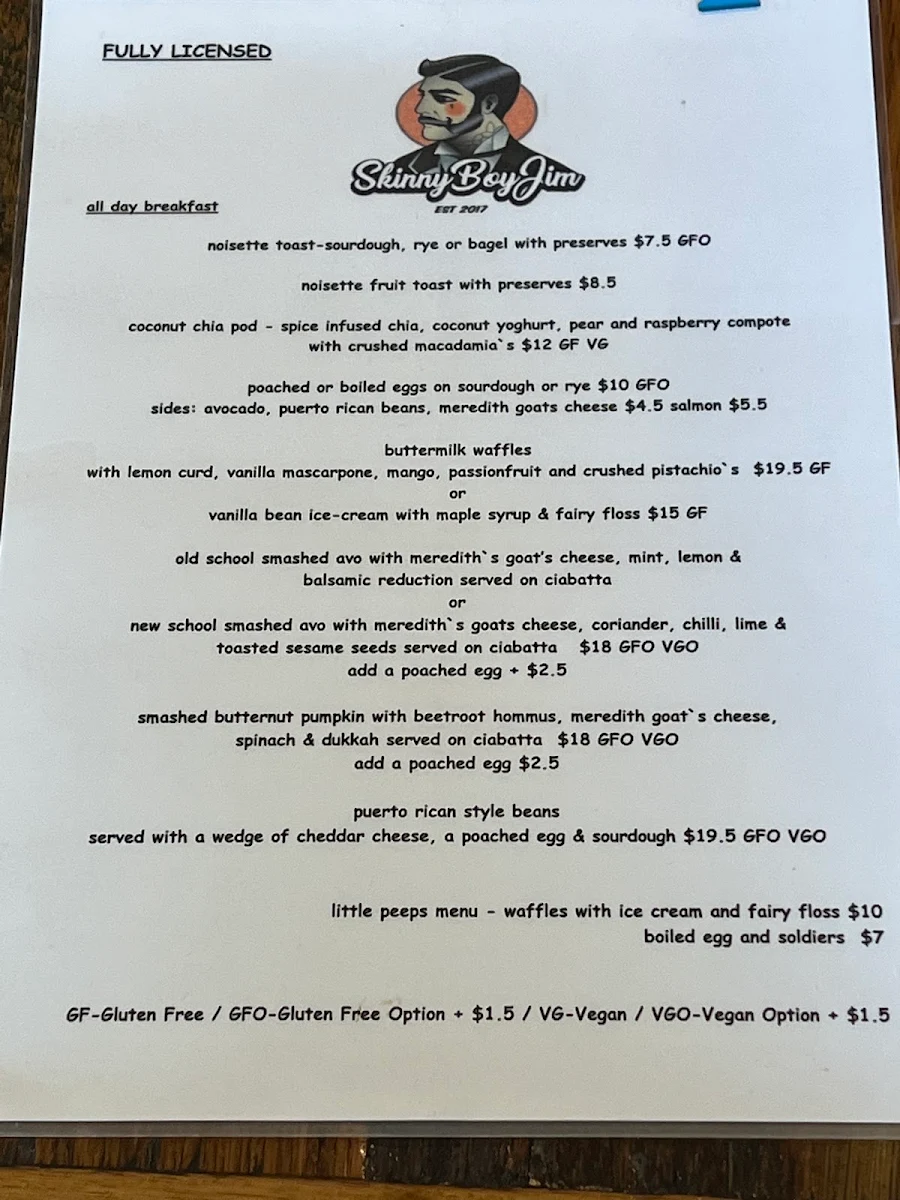 Menu, Skinny Boy Jim