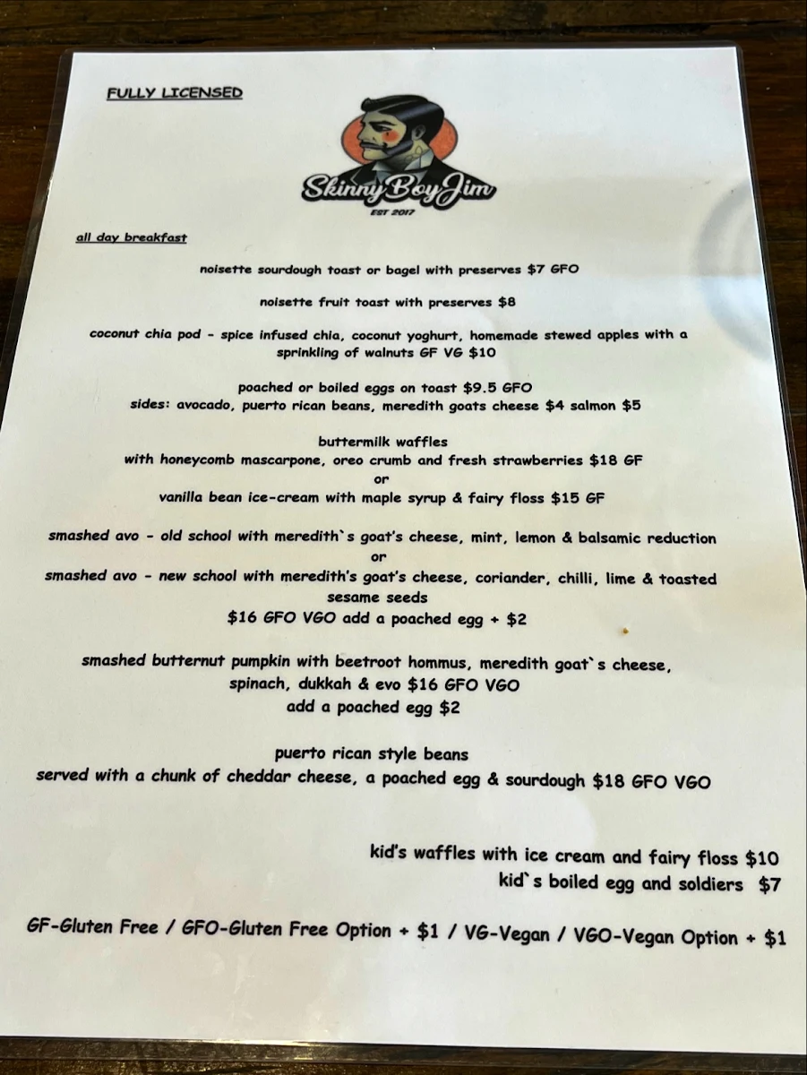 Menu, Skinny Boy Jim