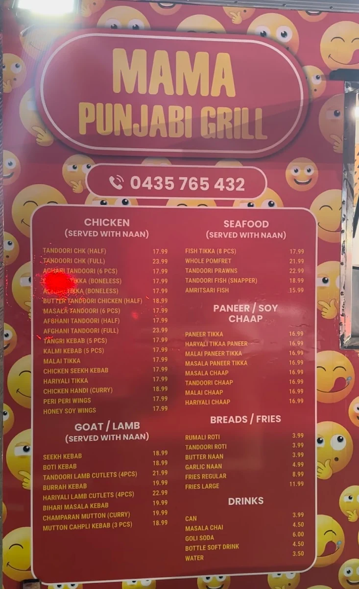 Menu, MAMA PUNJABI GRILL