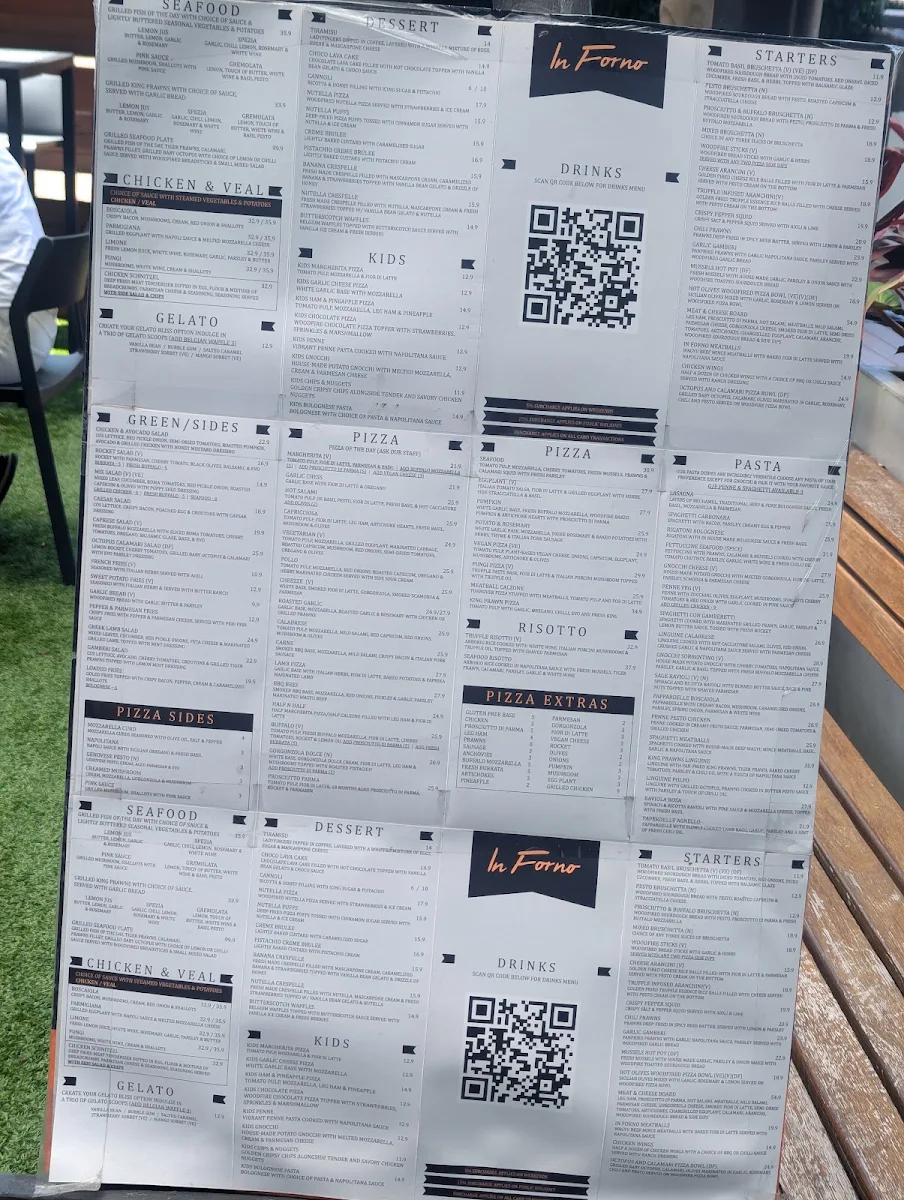 Menu, In Forno Charlestown