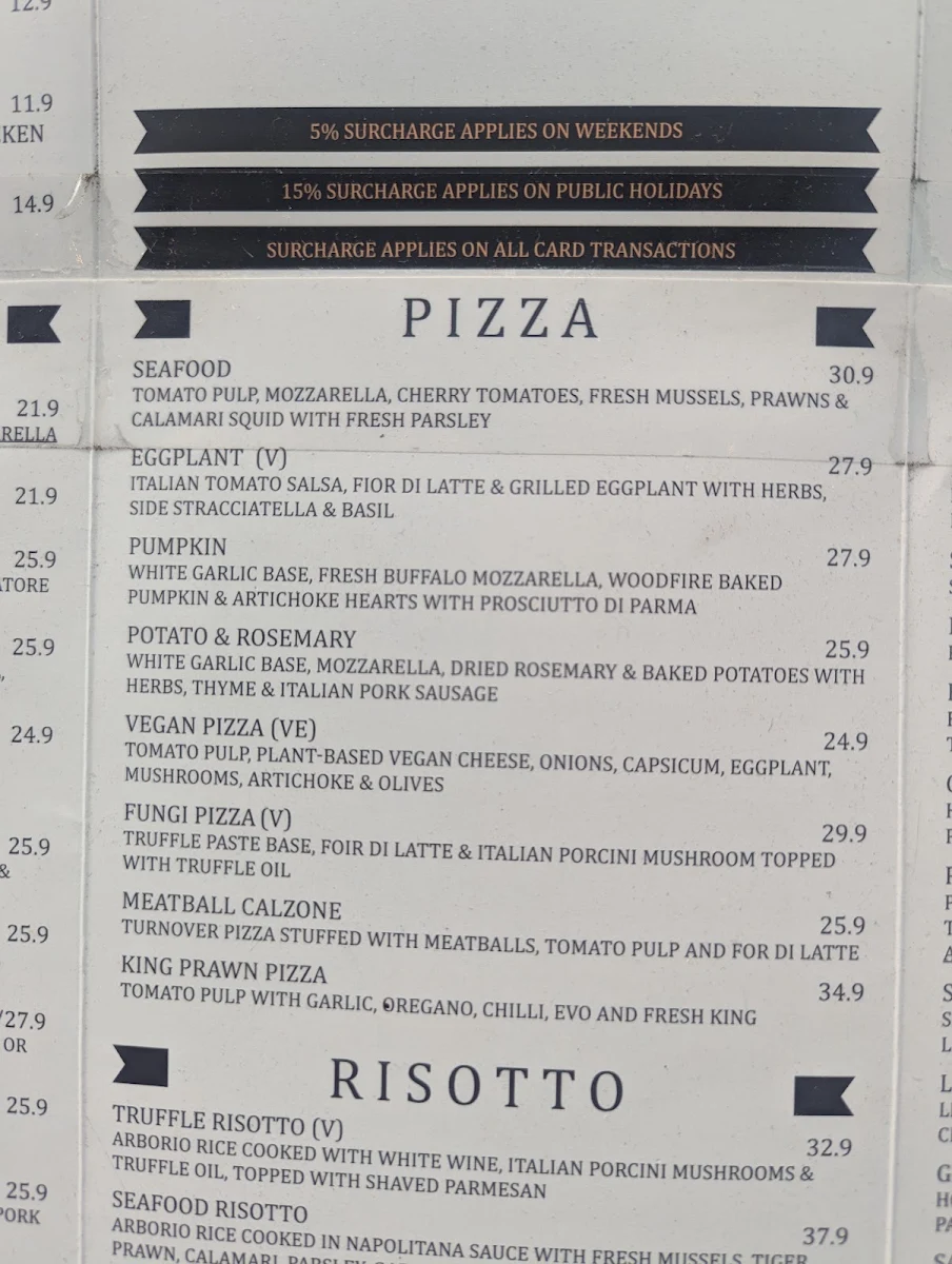 Menu, In Forno Charlestown