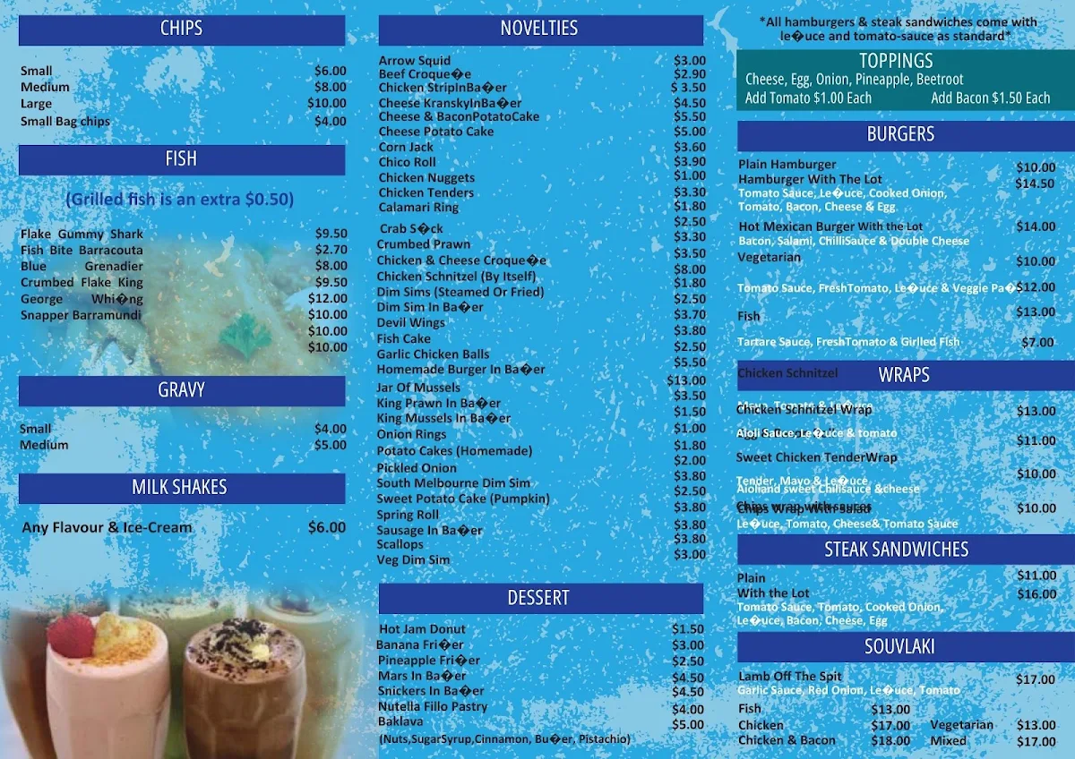 Menu, Koo Wee Rup Fish & Chips