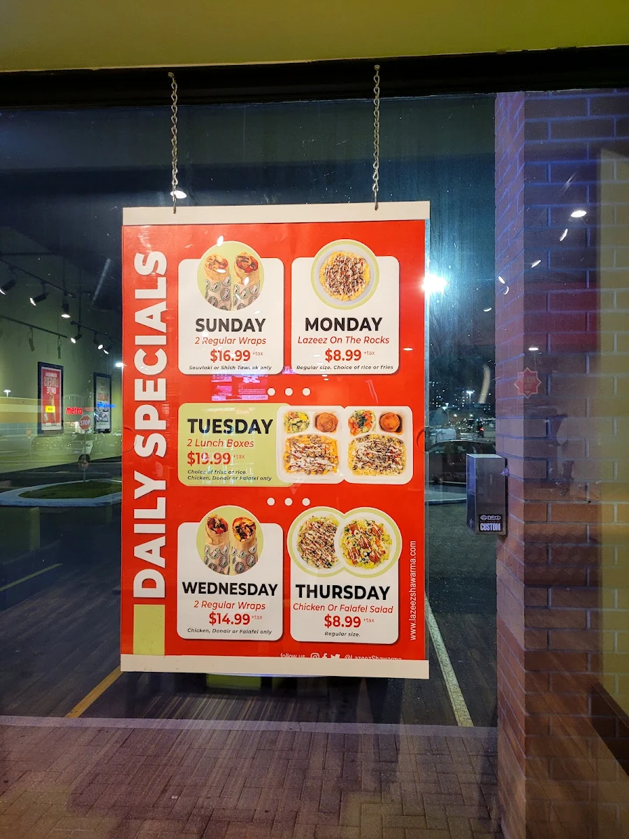 Menu, Lazeez Shawarma