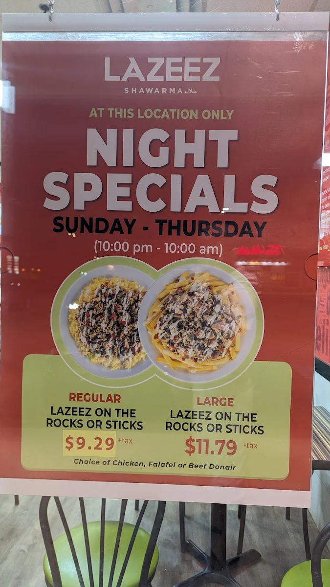 Menu, Lazeez Shawarma