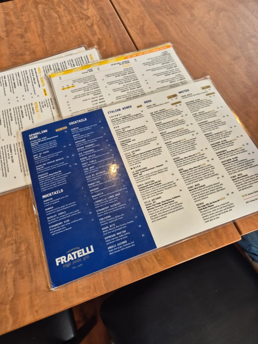 Menu, FRATELLI Frankston