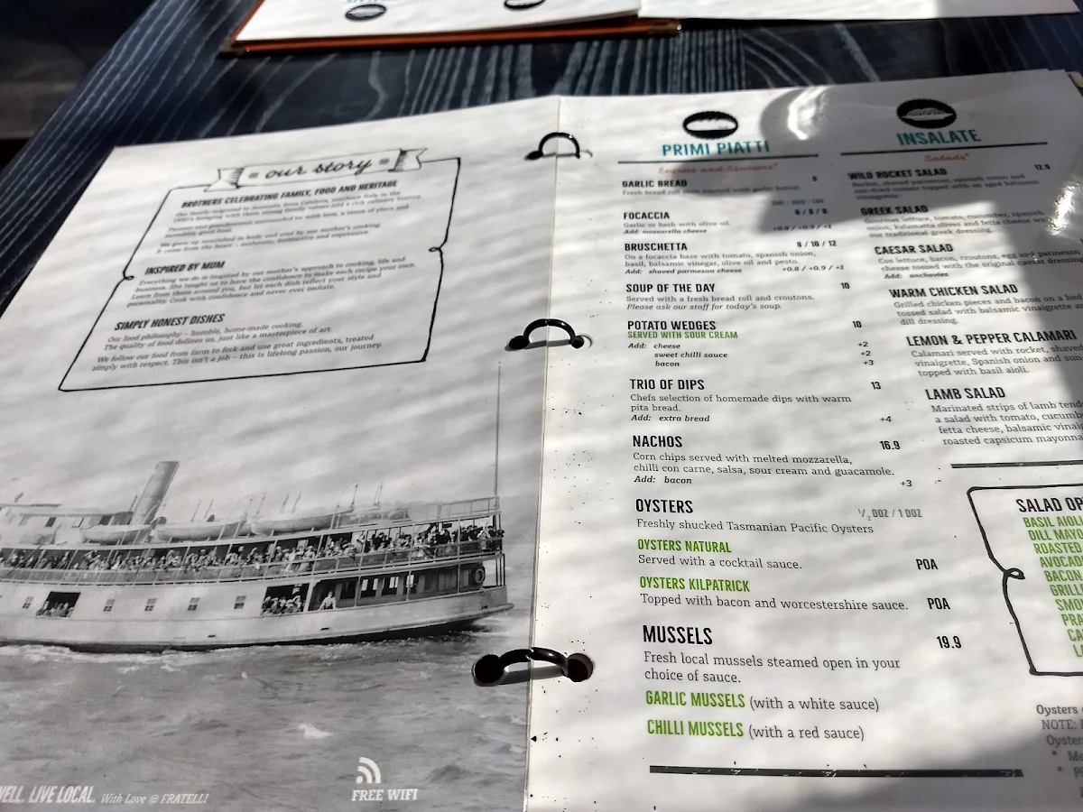 Menu, FRATELLI Frankston