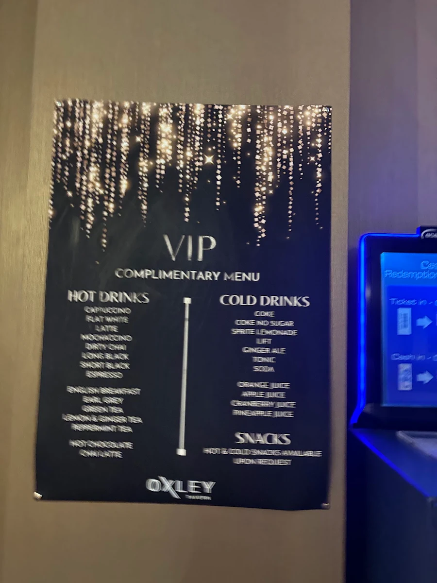 Menu, Oxley Tavern