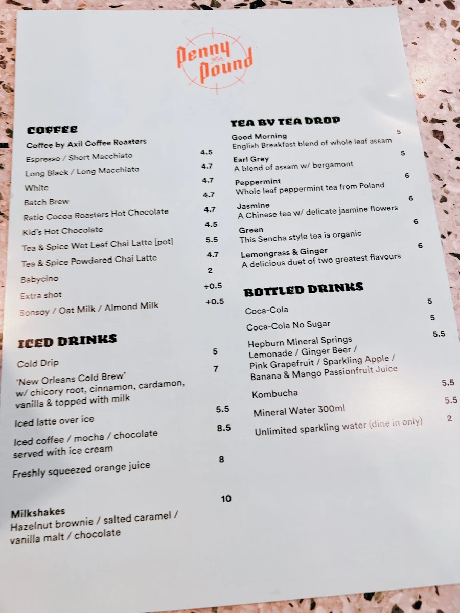 Menu, Penny for Pound