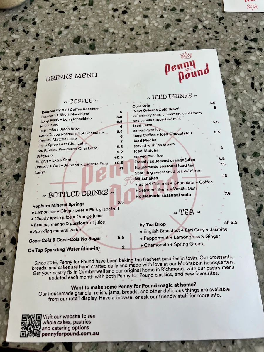 Menu, Penny for Pound
