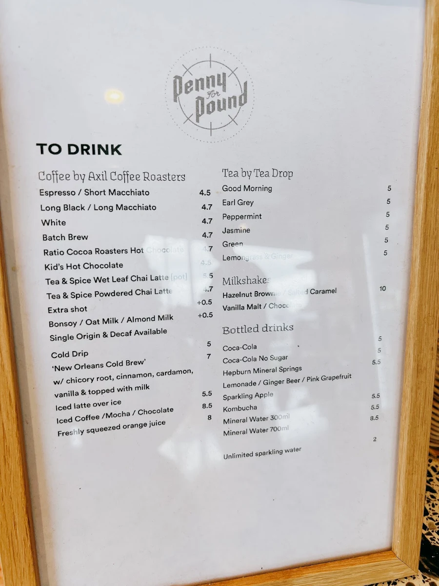 Menu, Penny for Pound