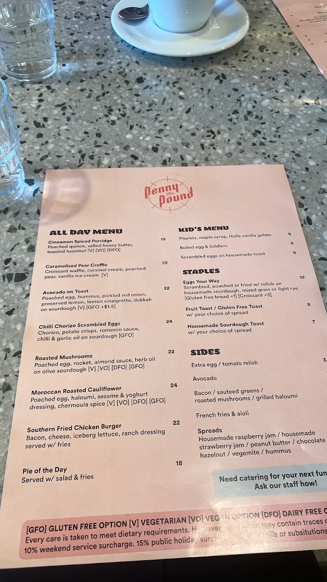 Menu, Penny for Pound