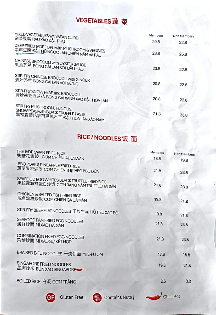 Menu, Jade Swan