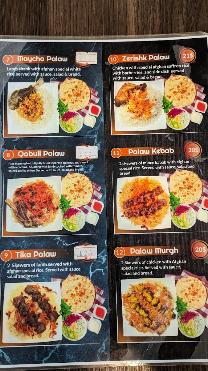 Menu, Tolo Kabab House