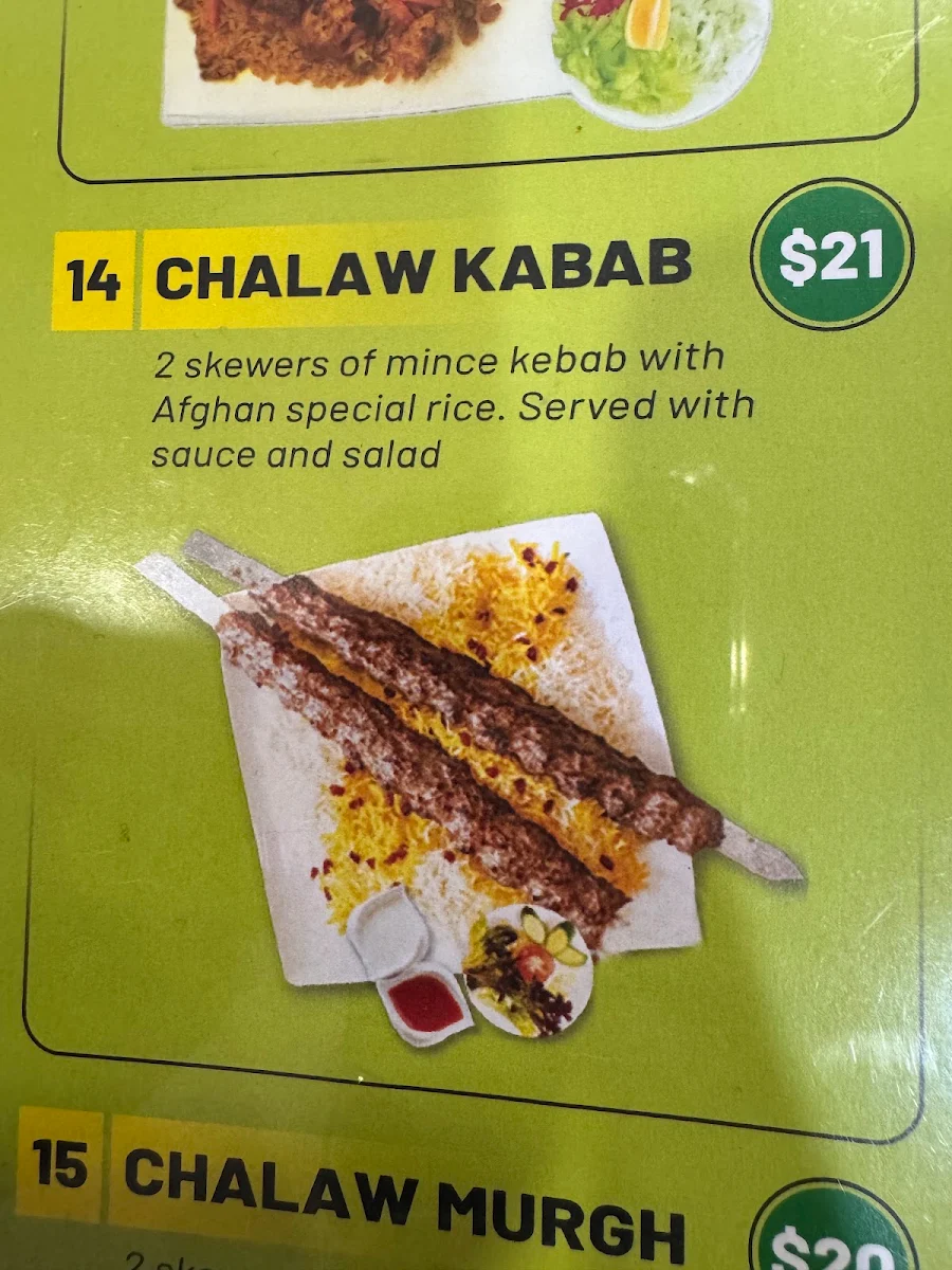 Menu, Tolo Kabab House